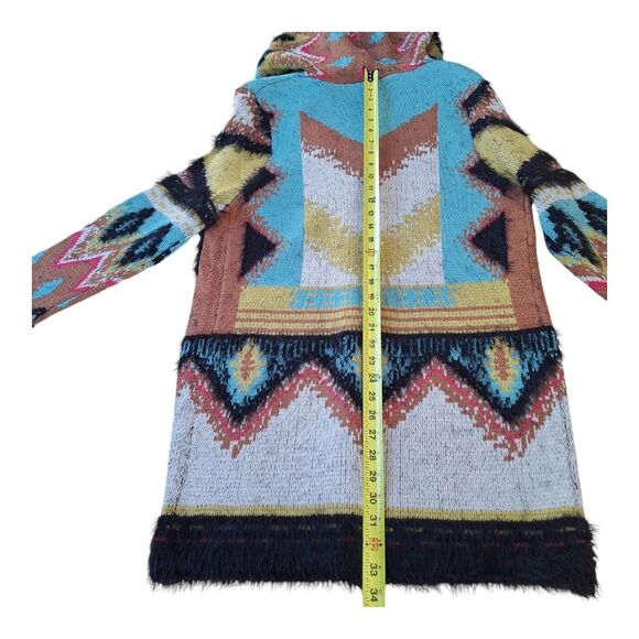 Southwestern Tribal Eyelash Sweater Hooded Cardigan Long Line MaxSport weighty L - Picture 12 of 16